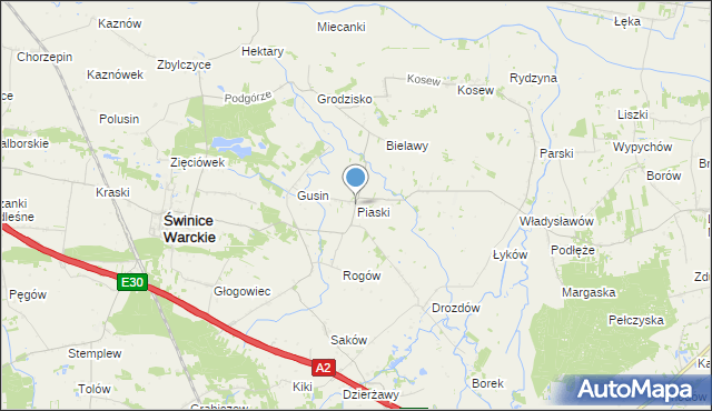 mapa Piaski, Piaski gmina Świnice Warckie na mapie Targeo